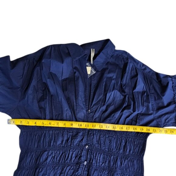 Anthropologie Balloon Sleeve Collared Shirred Blouse, Button Front, Blue, XL - Picture 6 of 9